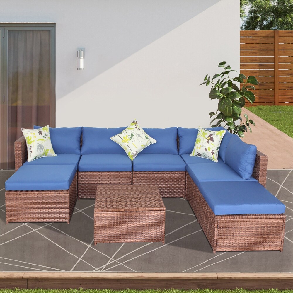 Patio Outdoor 7 Piece PE Rattan Sectional Sofa Furniture Set