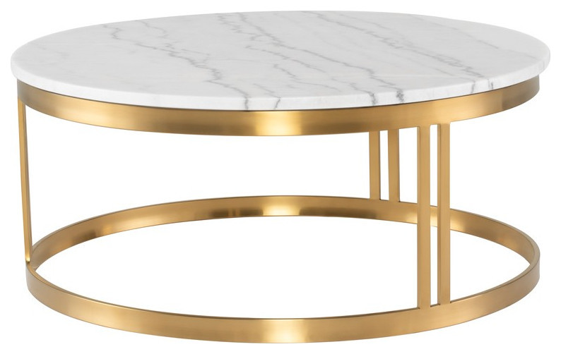 Carlina Coffee Table White Marble Top Brushed Gold   Modern   Coffee Tables   by V.S.D Furniture  Houzz