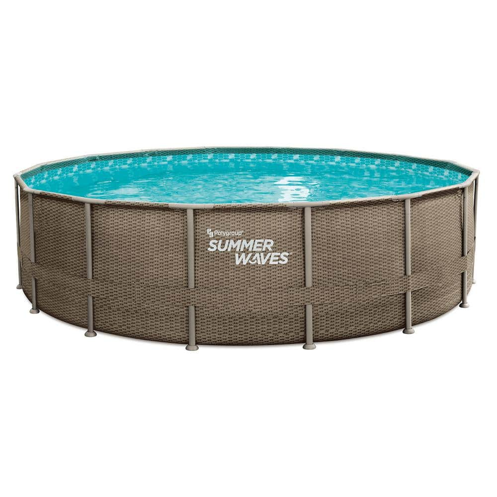 Summer Waves Elite Wicker Print 16 ft. Round x 48 in. Deep Metal Frame Pool Package with 1,500 GPH SkimmerPlus Filter Pump System P4N01648B