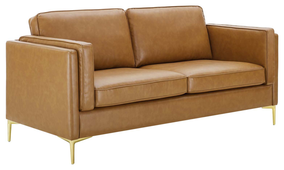 Kaiya Vegan Leather Sofa  Tan   Contemporary   Sofas   by Homesquare  Houzz