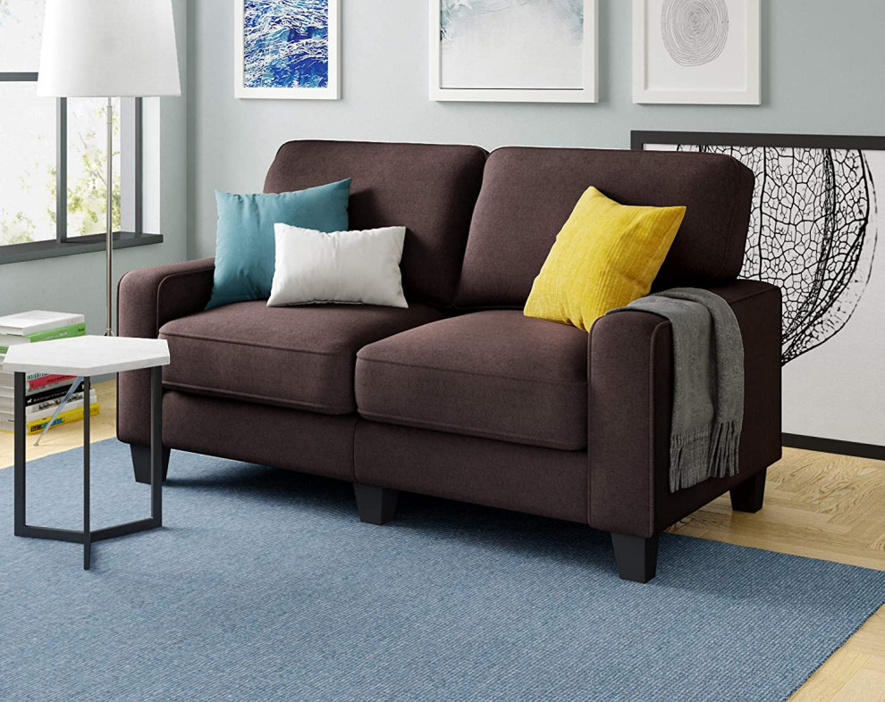 Modern Loveseat  Tapered Legs and Cushioned Seat With Track Arms   Transitional   Loveseats   by Decor Love  Houzz