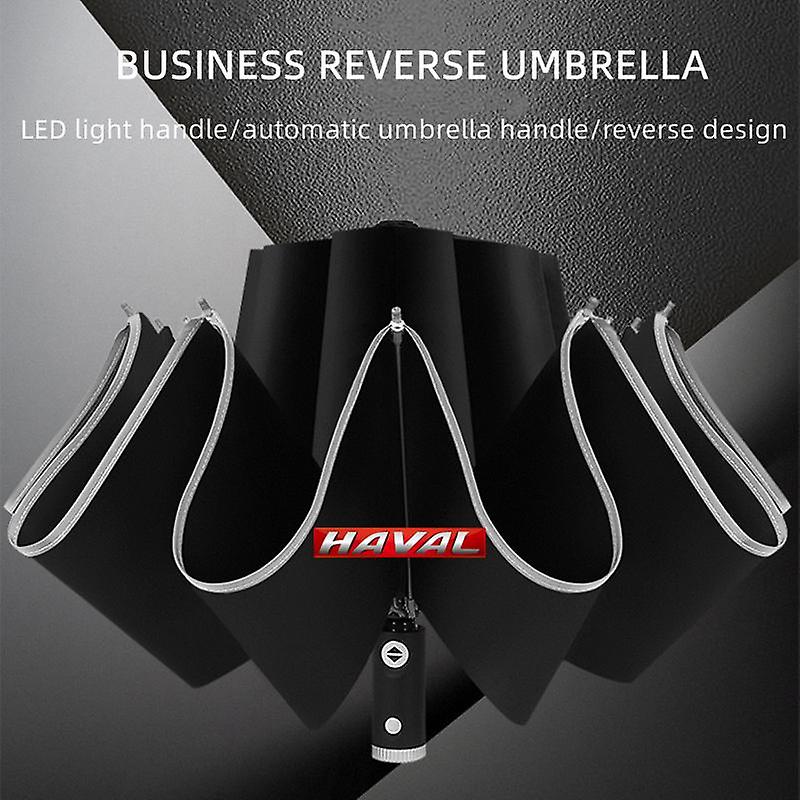 Automatic Umbrella With Reflective Stripe Reverse Led Light 10 Ribs 3 folding Umbrella For Haval F7 H6 F7x H2 H3 H5 H7 H8 H9 M4