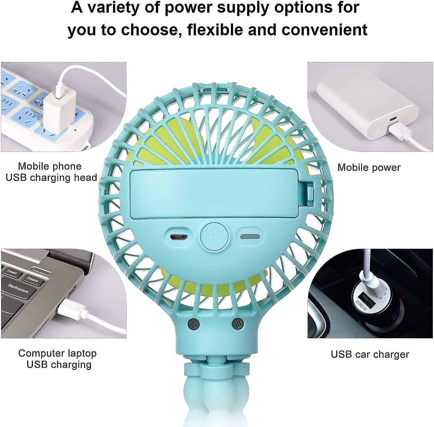 Mini Handheld Baby Stroller Fan Rechargeable Octopus Cooling Stand Fan (Blue)