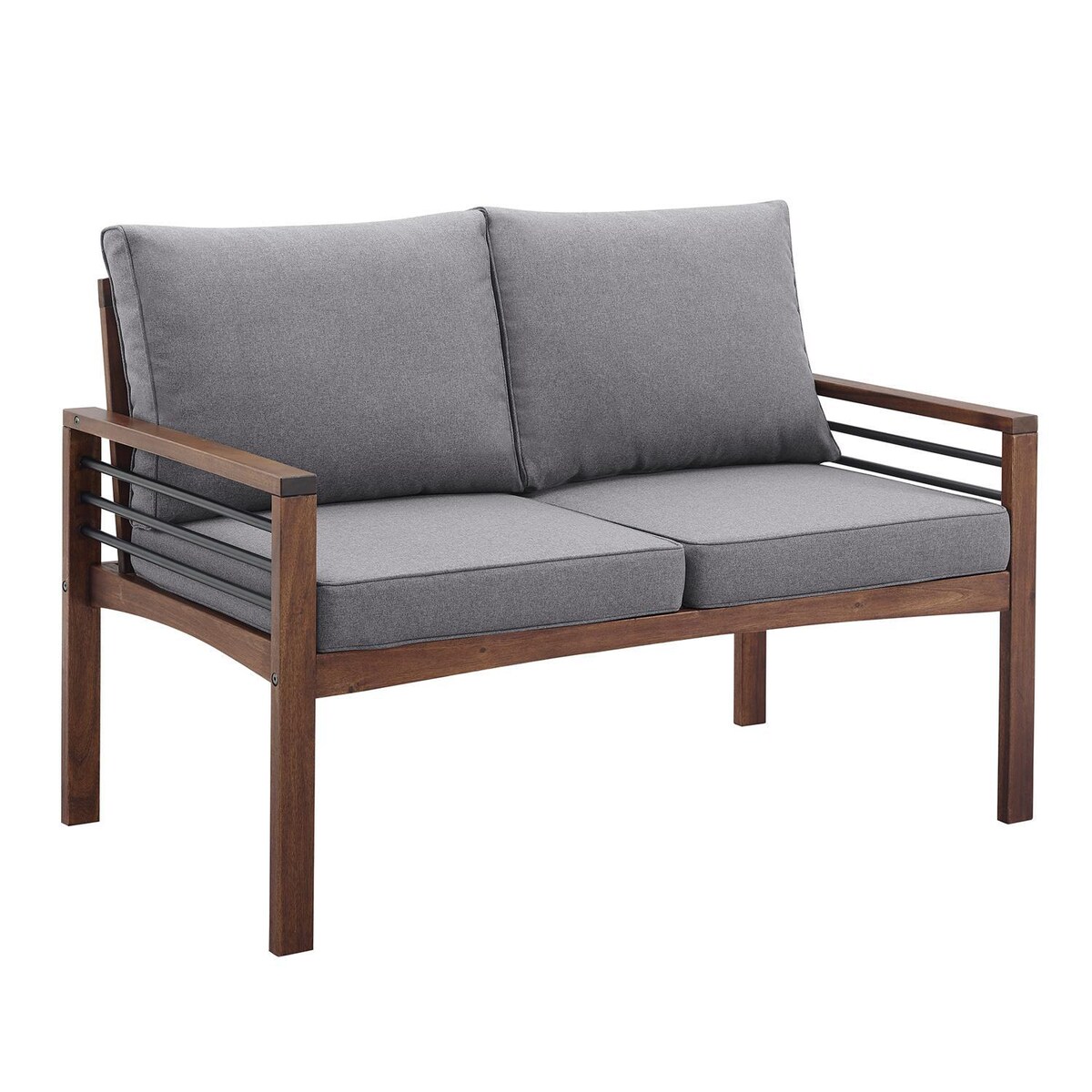 Ultimate Patio Land Bay Acacia and Steel Patio Loveseat W/ Gray Cushions