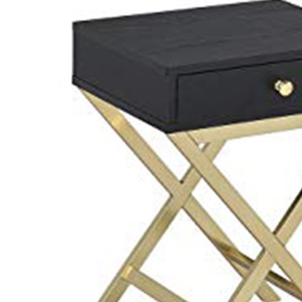 Stylish Side Table， Black and Gold - 24 H x 12 W x 16 L Inches