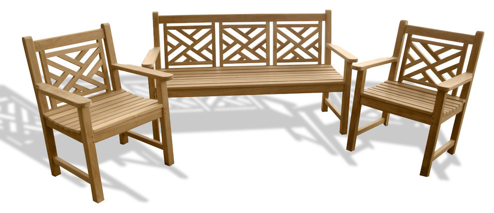 Genuine Grade A Teak  3 Seater British Classic Chippendale Bench  59 quot  Craftsman   Outdoor Benches   by Windsor Teak Furniture  Houzz