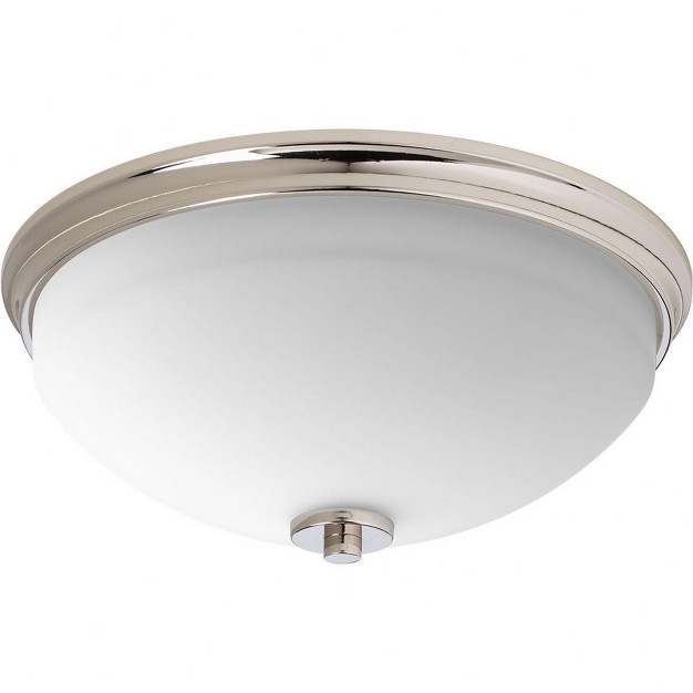 Progress Lighting Replay 2 light Flush Mount Polished Nickel White Glass Shade