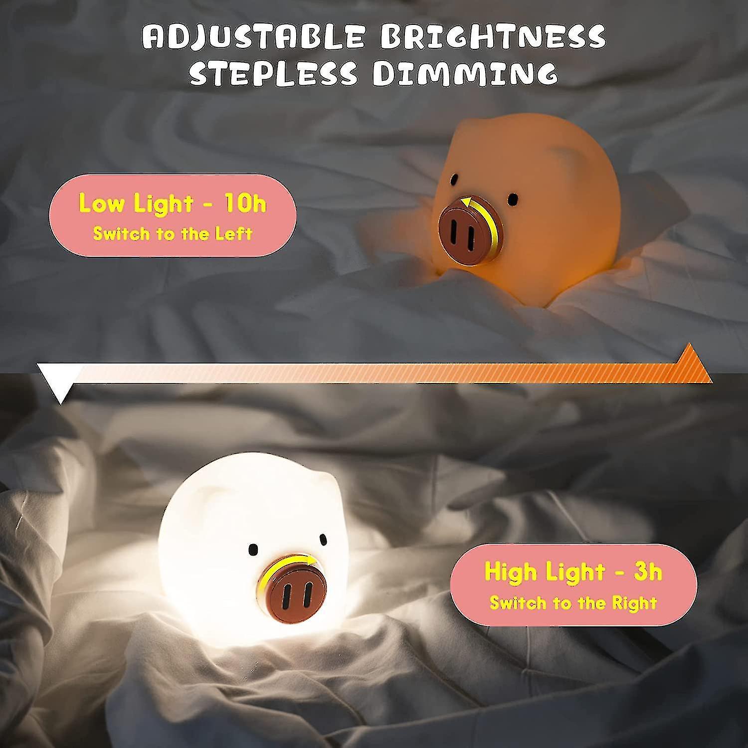 Cute Night Light For Kids， Kawaii Vicopig Silicone Squishy Nursery Night Light For Baby Girl Gift， R