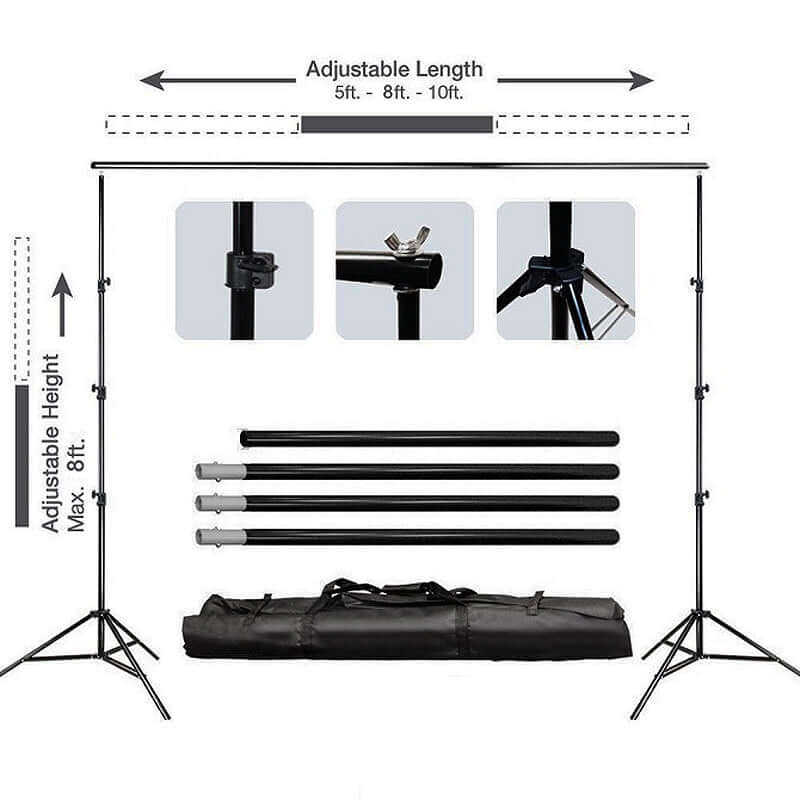 Metal Adjustable Pipe and Drape Photography Backdrop Stand Kit and FREE Clips 8ftX10ft