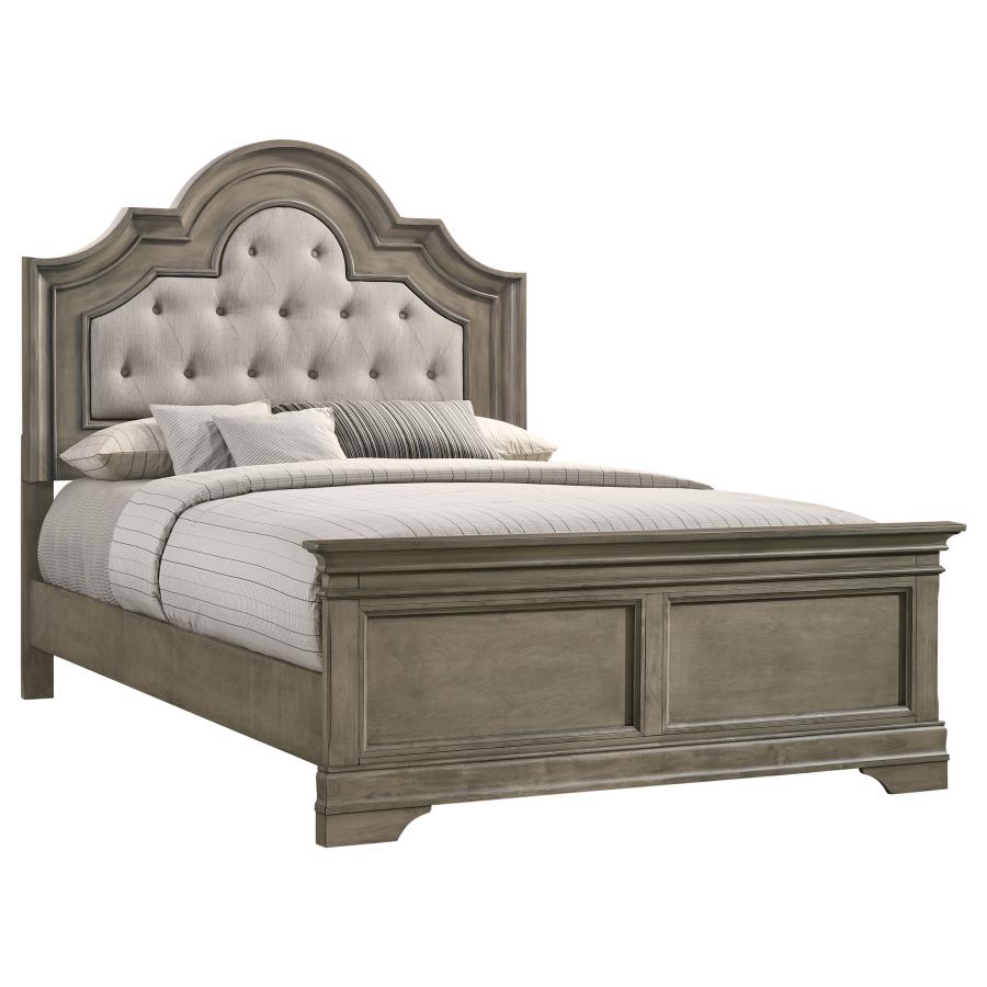 Manchester Bed With Upholstered Arched Headboard Beige And Wheat-222891