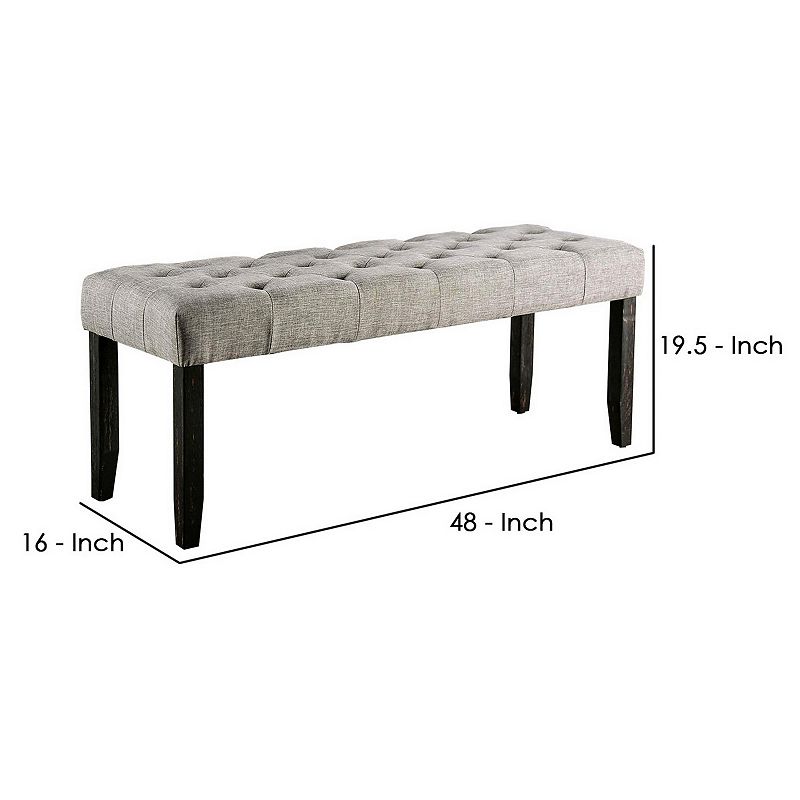 48 Inches Bench with Tufted Seat and Chamfered Legs， Light Gray