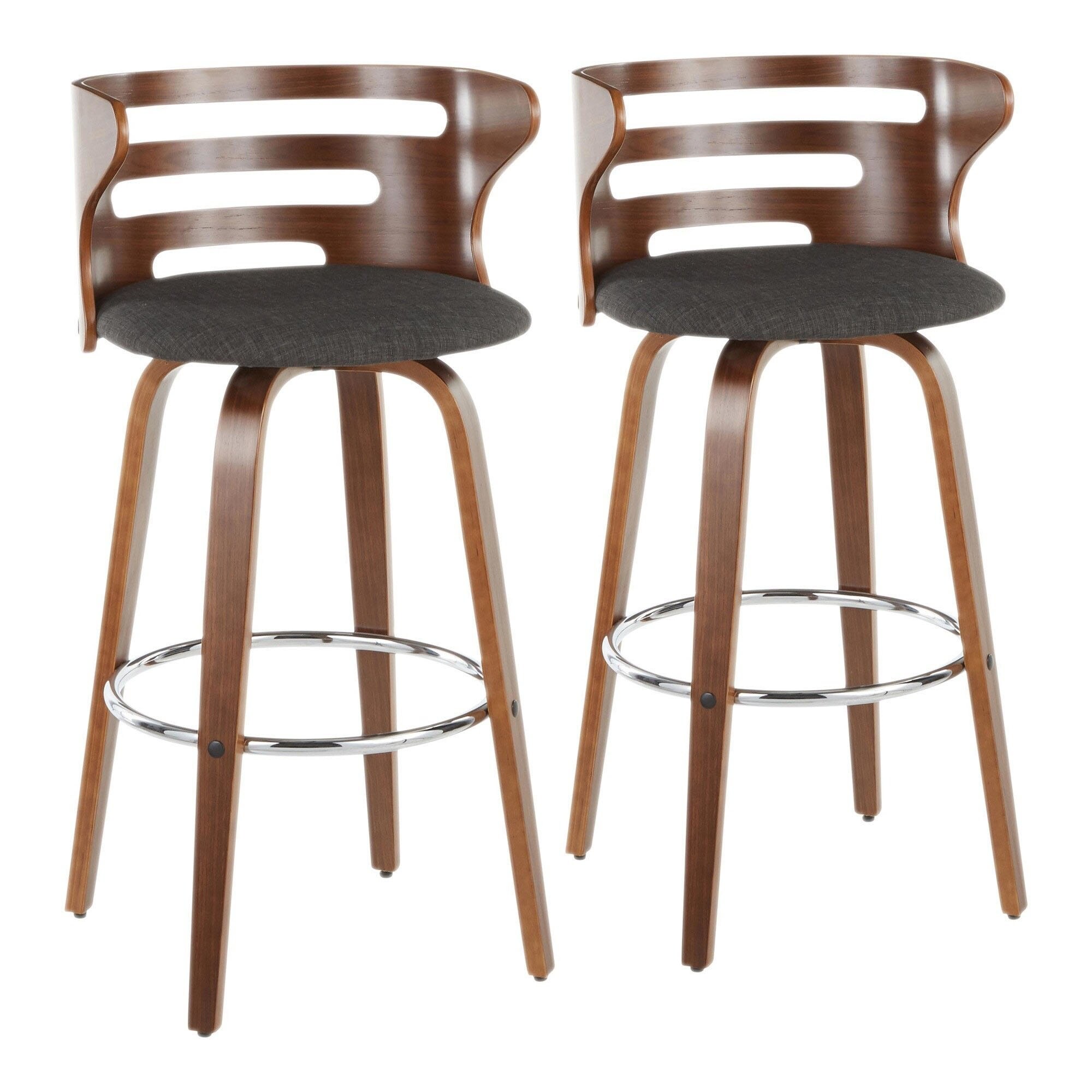 Lumisource Cosini Barstool with Swivel Walnut and Charcoal - Set of 2 - 18