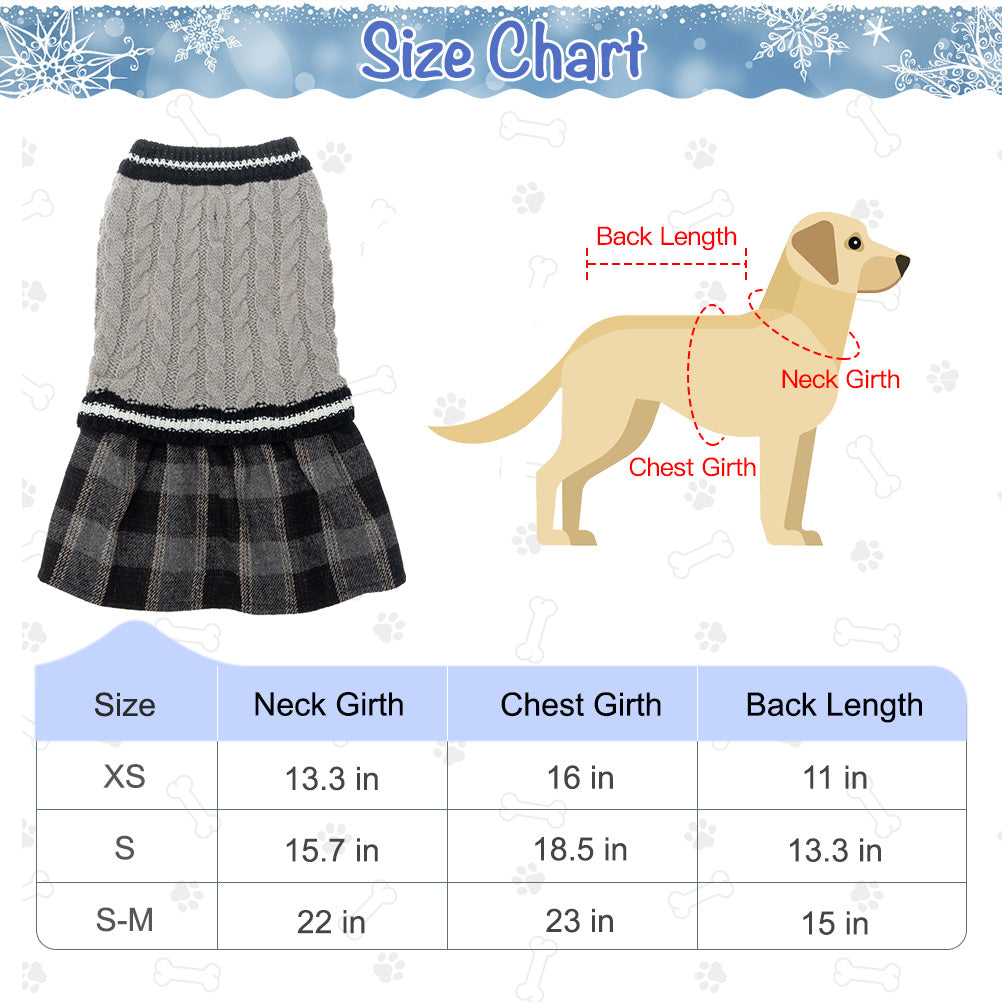 Pupteck Cute Dog Sweater Dress - Warm Pullover Puppy Cat Knit Clothes with Classic Plaid Pattern