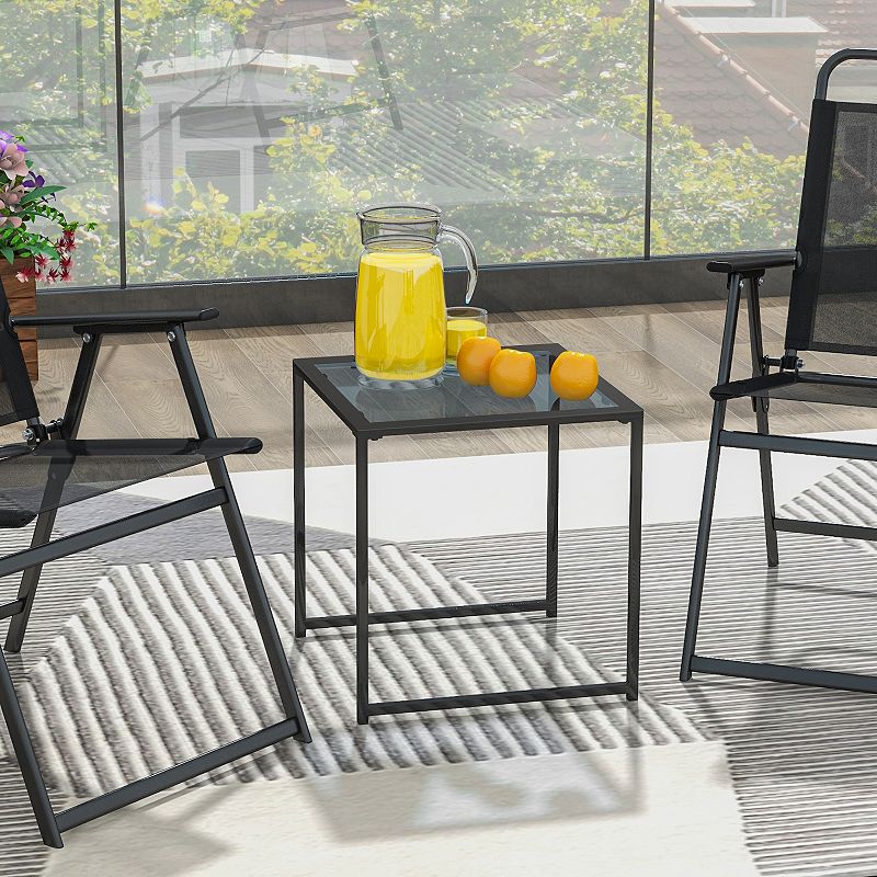 Tempered Glass Side Table With Metal Frame For Indoor And Outdoor