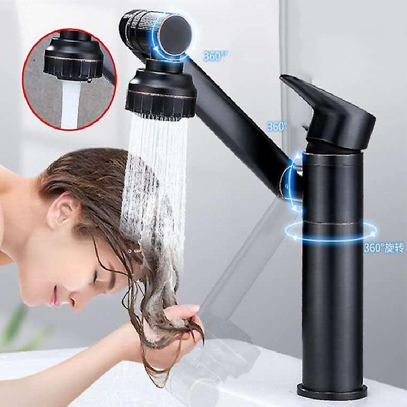 360 Degree Rotating Bathroom Mixer Tap Matte Black Basin Faucet With 2 Spraying Mode