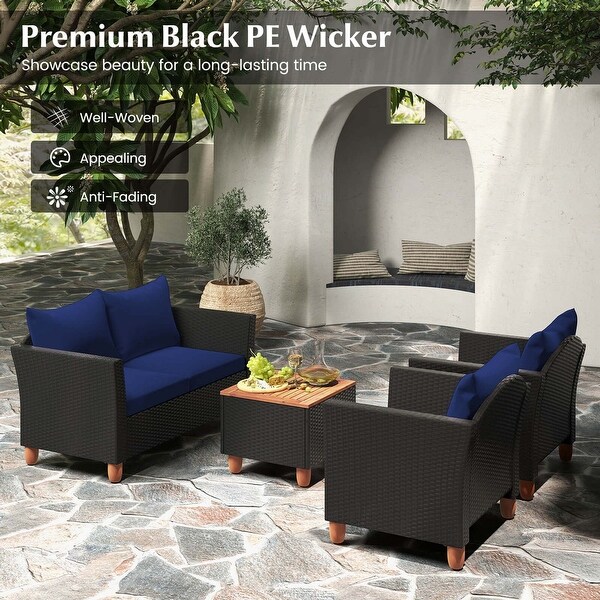 Costway 4 PCS Wicker Patio Furniture Set with Removable Cushions