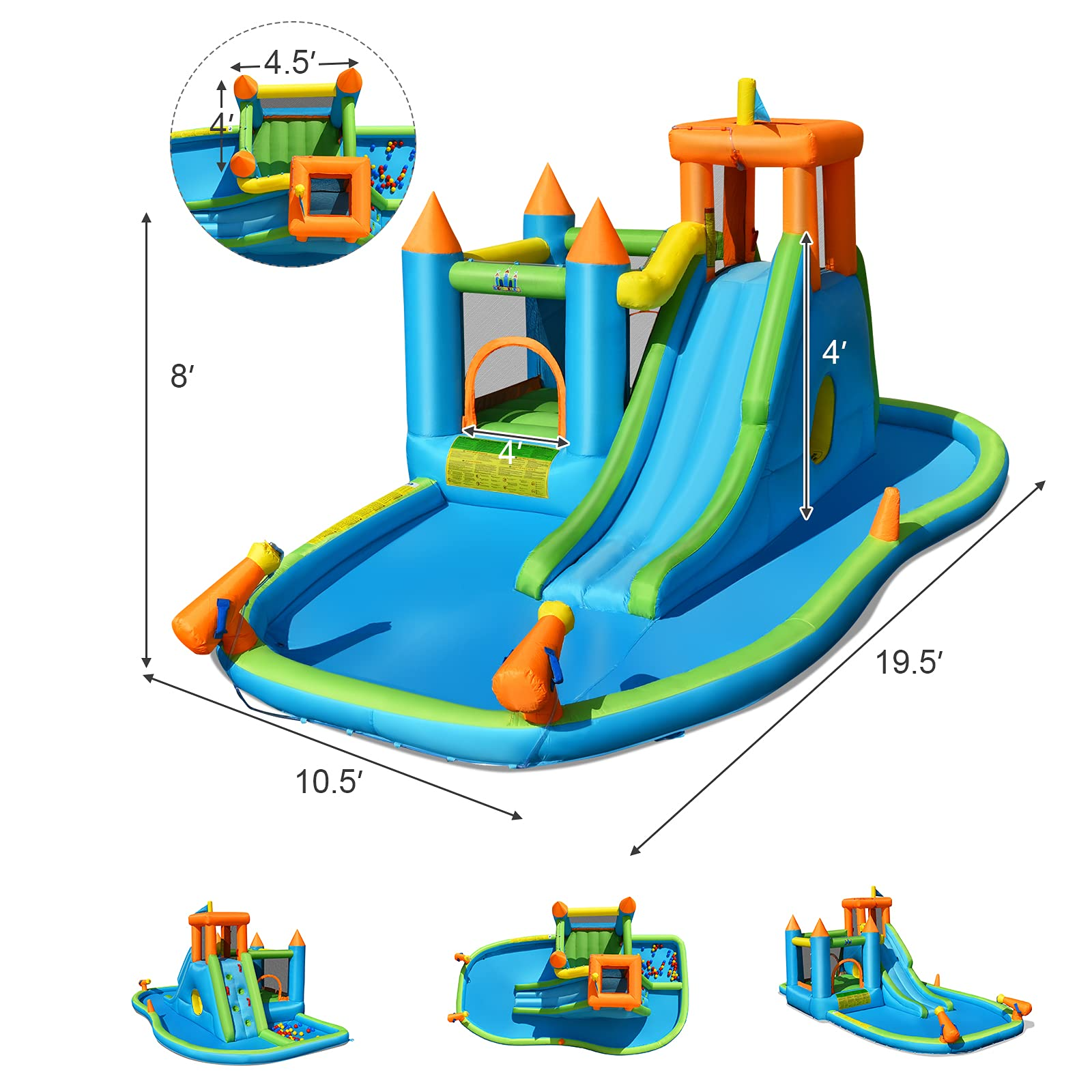 BOUNTECH Inflatable Water Slide Park | 8 in 1 Bounce House w/ Large Splash Pool