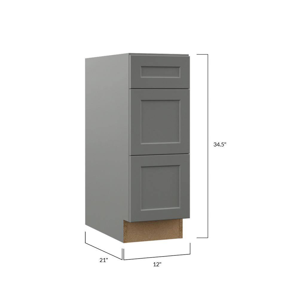 Hampton Bay Designer Series Melvern Storm Gray Shaker Assembled Bathroom Vanity Drawer Base Cabinet (12 in. x 34 in. x 21 in.) VT3D12-MST