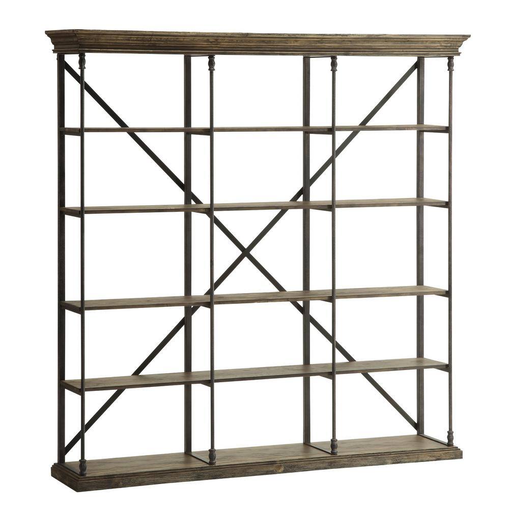 Coast To Coast Accents Corbin 86.50 in. Medium Brown Wood and Steel 4-Shelf Large Bookcase 67462