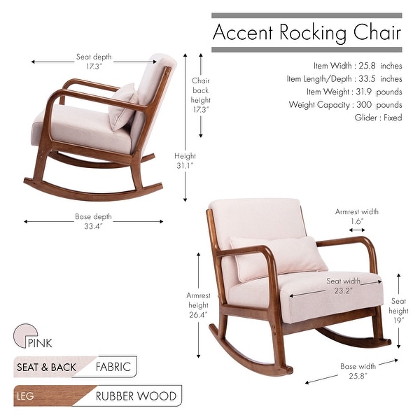 Porthos Home Ima Accent Rocking Chair， Fabric Upholstery， Rubberwood Legs