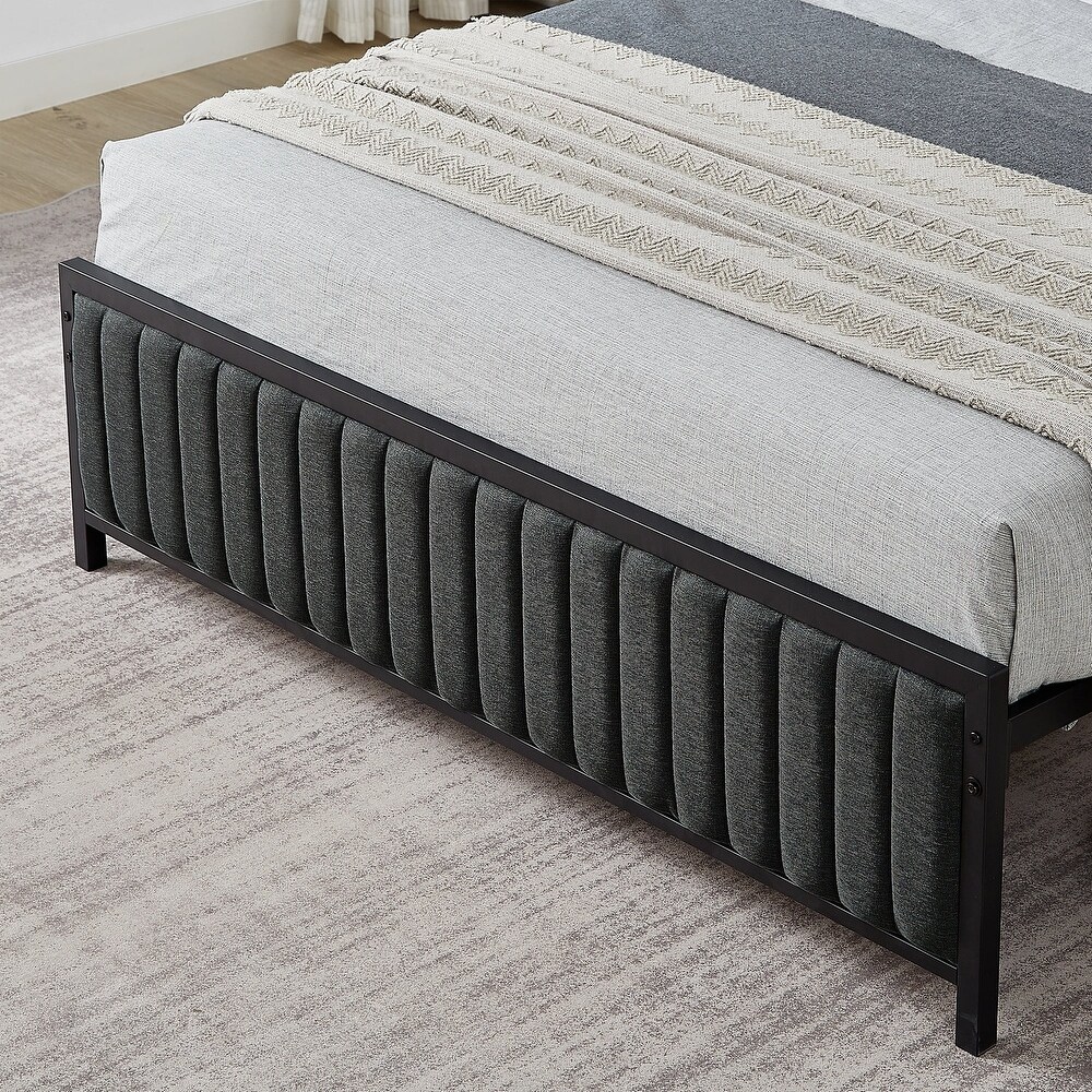 VECELO Modern Faux Leather Upholstered Bed  Beige/Grey