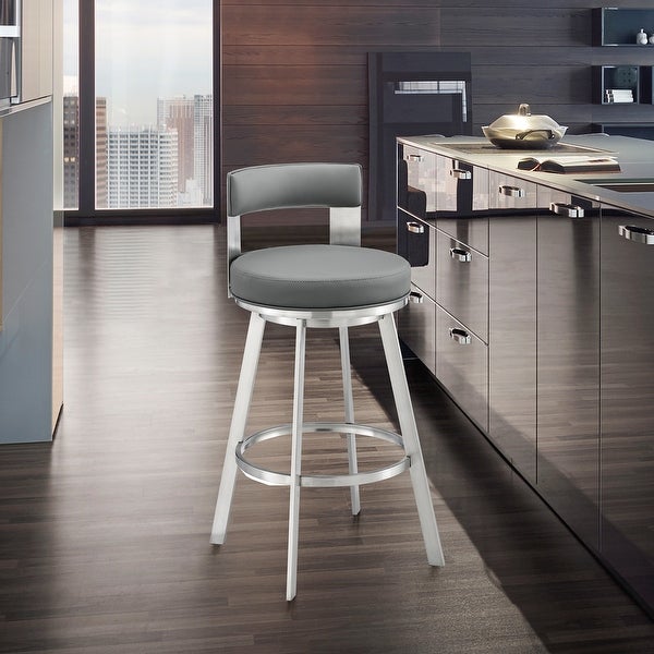 Lynof Modern Swivel Counter/Bar Stool in Faux Leather and Metal