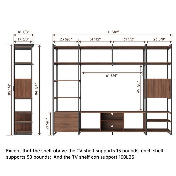 Eureka Ergonomic TV Console Entertainment Center for 65 Inch TV， Height Adjustable Open Shelves， Walnut