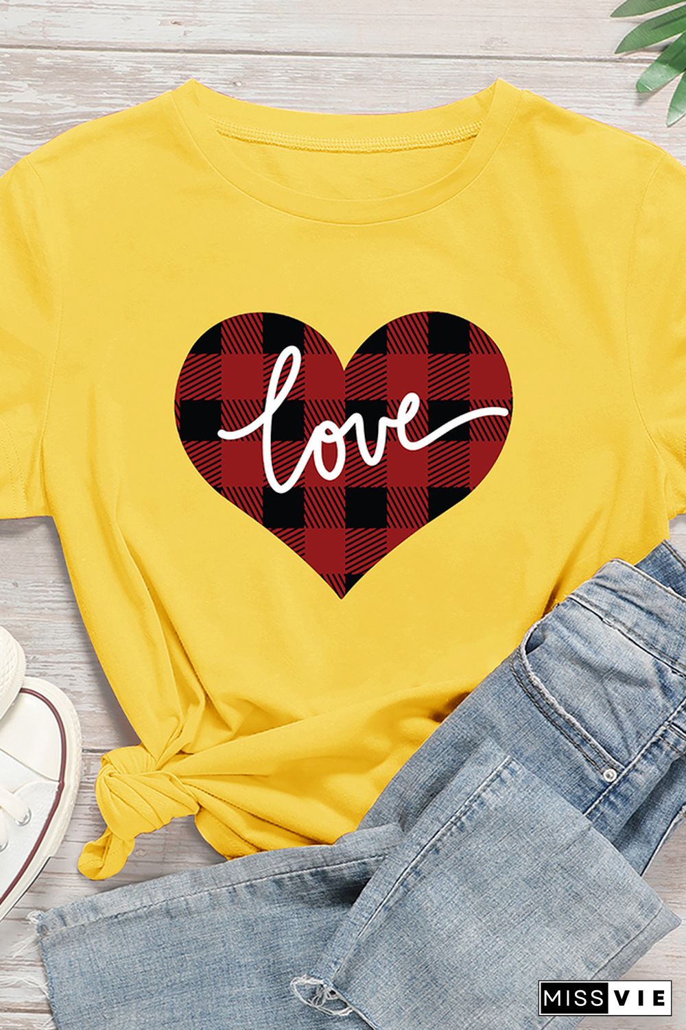 VALENTINE'S DAY Plaid Heart Graphic Tee Short Sleeve T shirts Top Wholesale