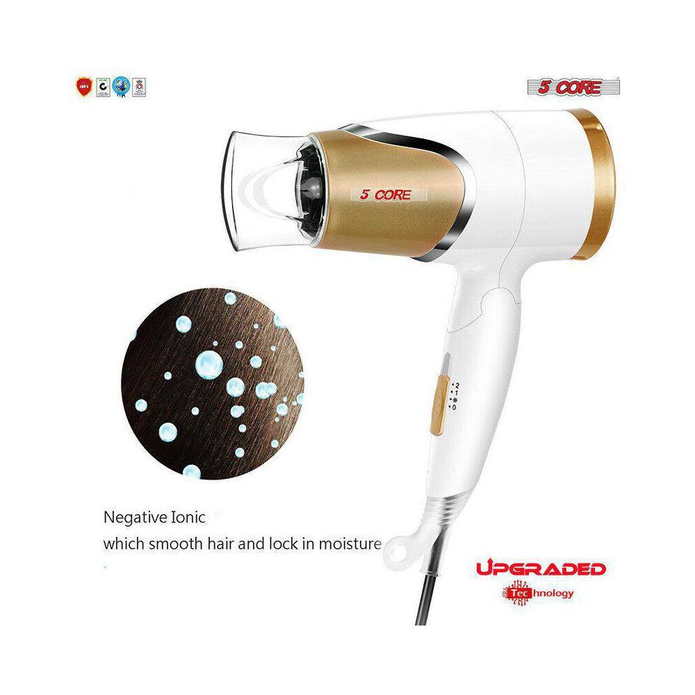 Aoibox 1875-Watt Lightweight Conditioner Home Hairdryer and Travel Hair Dryer Negative Ion Hair Dryer in White and Gold HDDB880