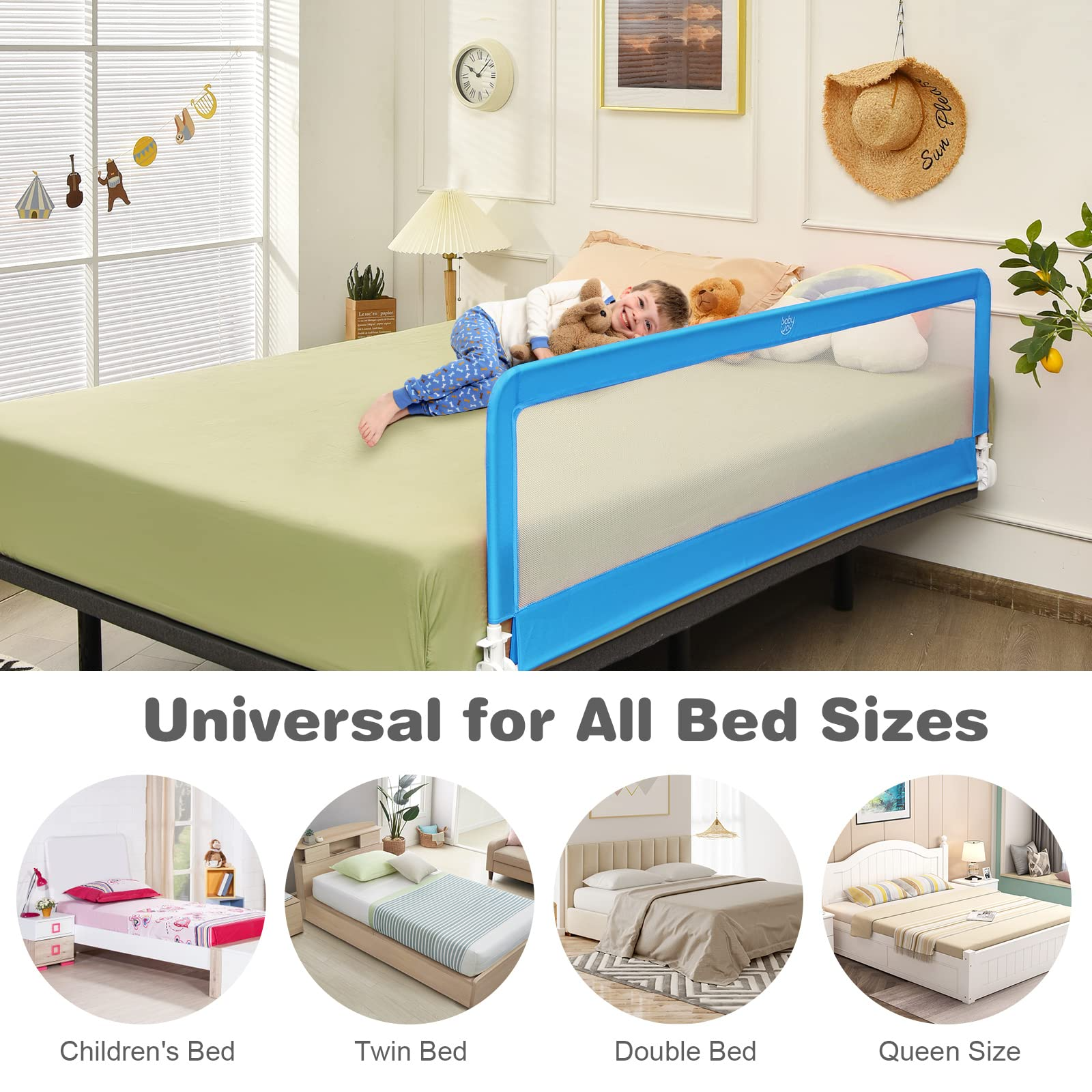 BABY JOY Bed Rails for Toddlers, 71'' Extra Long, Swing Down Bed Guard w/Safety Strap for Convertible Crib