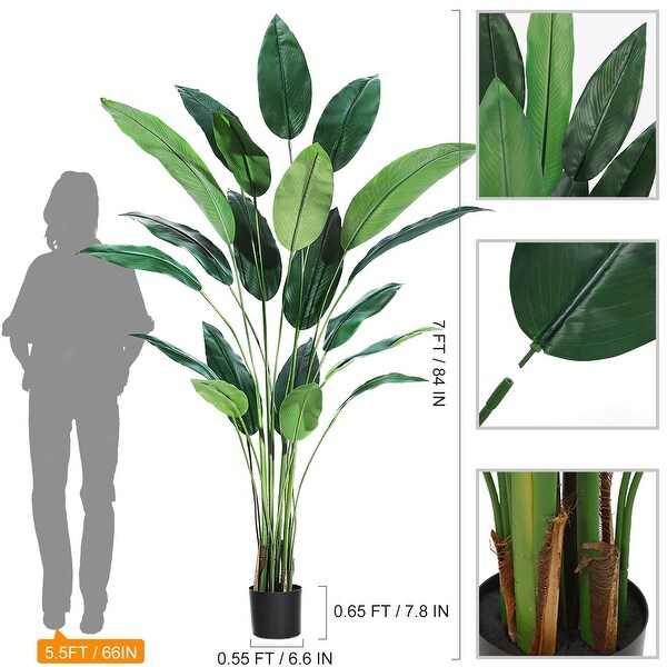 2 pcs Artificial Bird of Paradise Plant 6FT(72in) Fake Palm Tree with 17 Trunks Faux Leaves