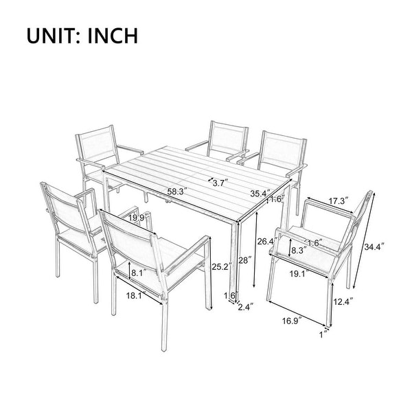 7Piece Outdoor Rectangular Dining Set Table and Chair Set，Steel