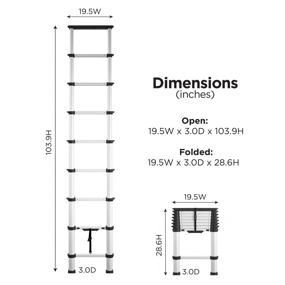 Cosco SmartClose 8.5 ft. Aluminum Telescoping Extension Ladder 12 ft. Reach Height Load Capacity 300 lbs. ANSI Type 1A 20809T1ASE