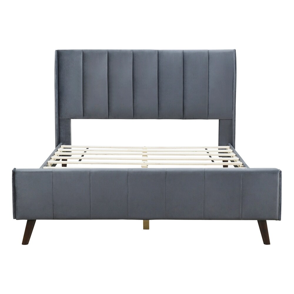 Velvet Upholstered Wingback Bed Frame 3 dimension Structure Footboard