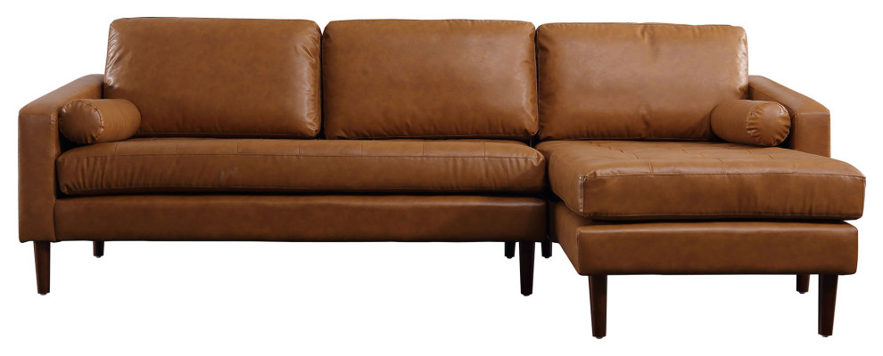 Frederick Modern Contemporary Leather Sofa with Chaise   Midcentury   Sectional Sofas   by Crafters and Weavers  Houzz