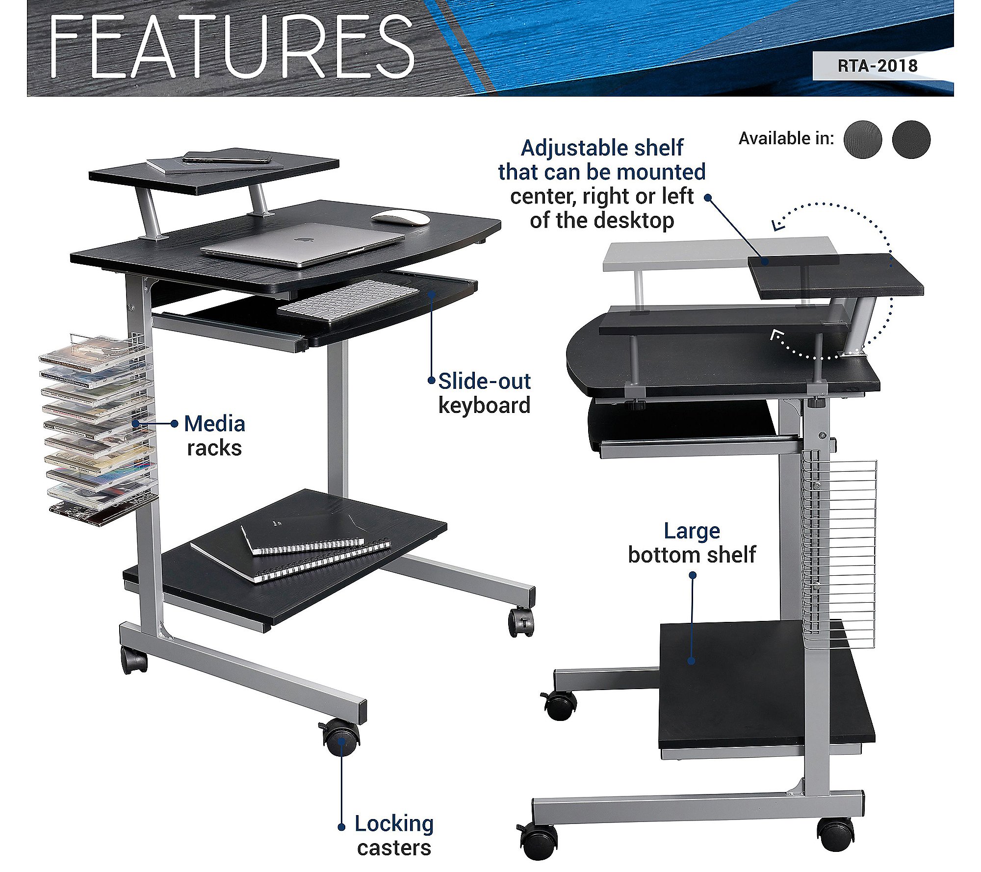 Techni Mobili Compact Computer Cart With Storage