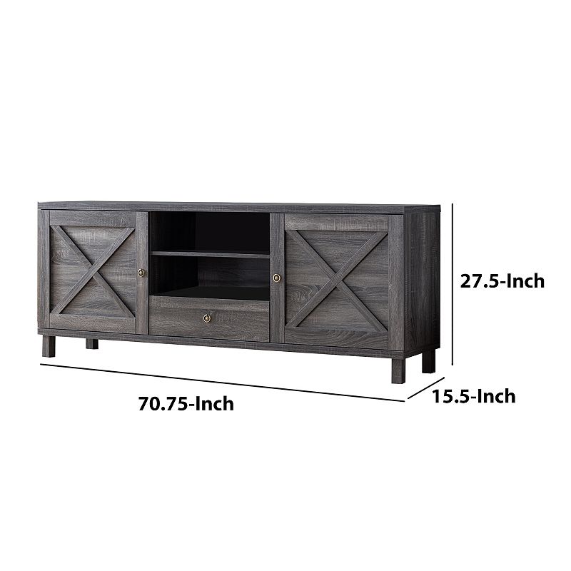 Transitional Wooden TV Stand with Two Side Door Cabinets and Spacious Storage， Gray