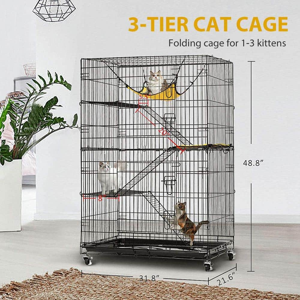 VIVOHOME 4-Tier 49 in. Metal Collapsible Cat Cage with Ramp Ladders Hammock and Bed X002EHHHYP