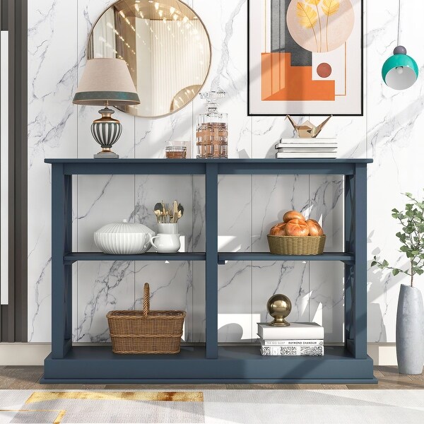 Console Table with 3-Tier Open Storage Shelf and X-Style Legs