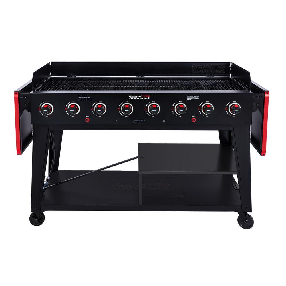 Royal Gourmet 8Burner Event Propane Gas Grill with 2 Folding Side Tables in Black