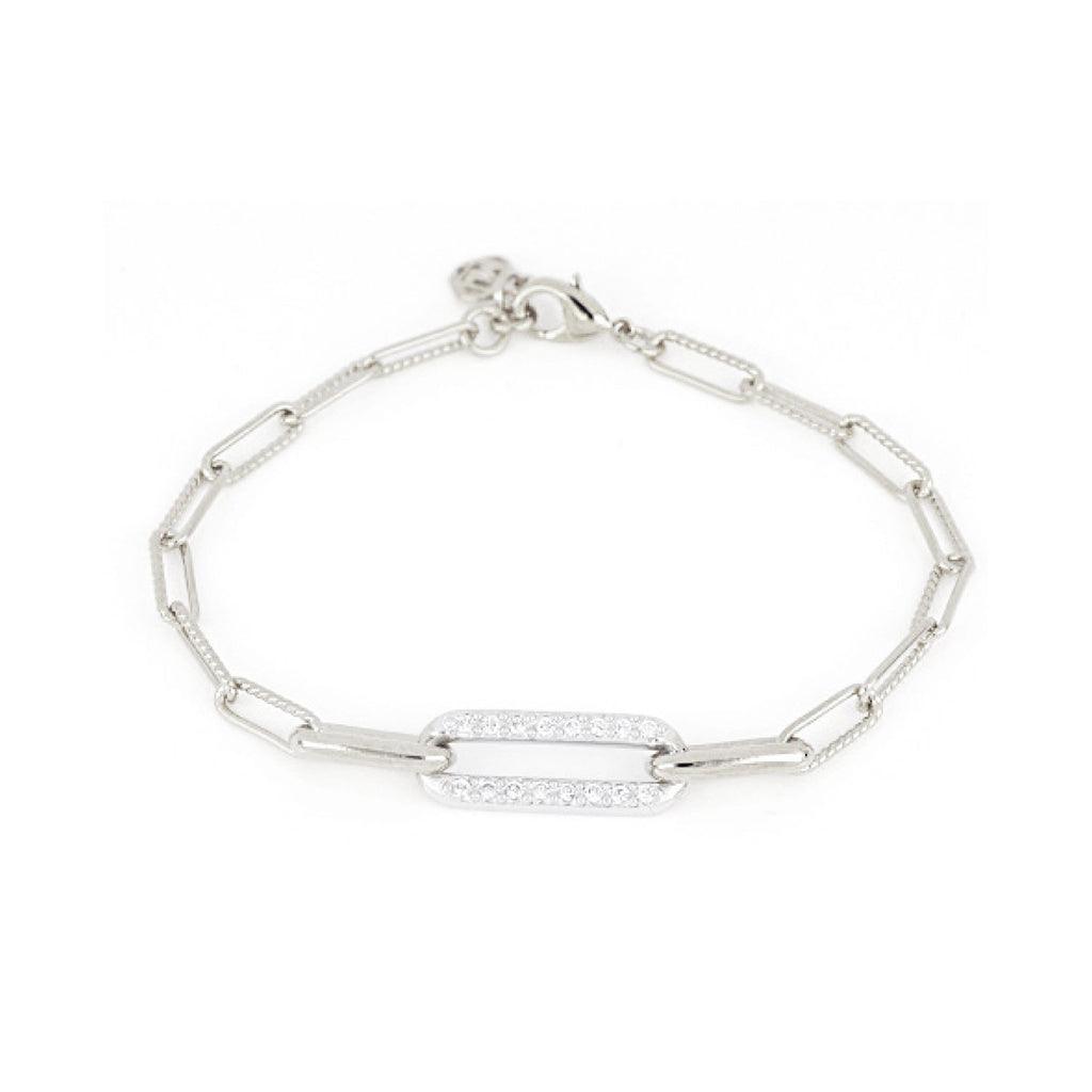 John Medeiros  Diamante Large Pavé Link Bracelet in Rhodium