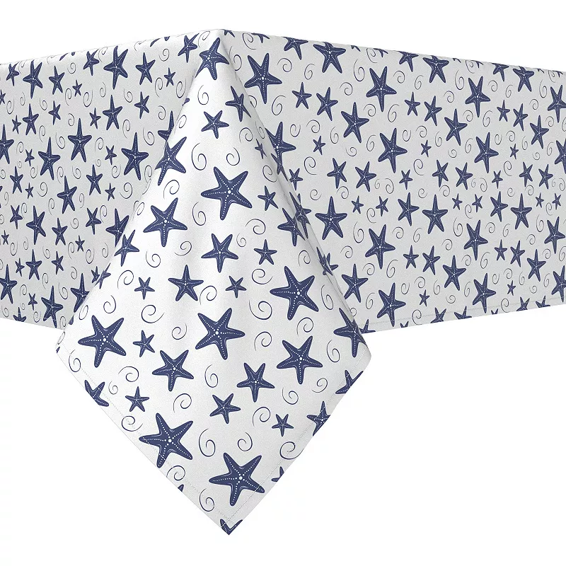 Rectangular Tablecloth， 100% Cotton， 52x104， Navy Starfish and Swirls