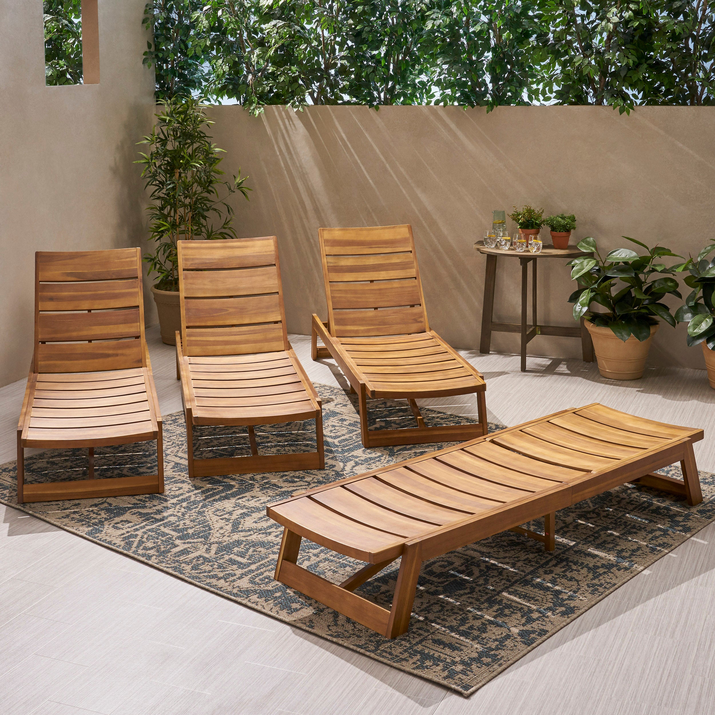 Melissa Outdoor Acacia Wood Chaise Lounge (Set of 4)