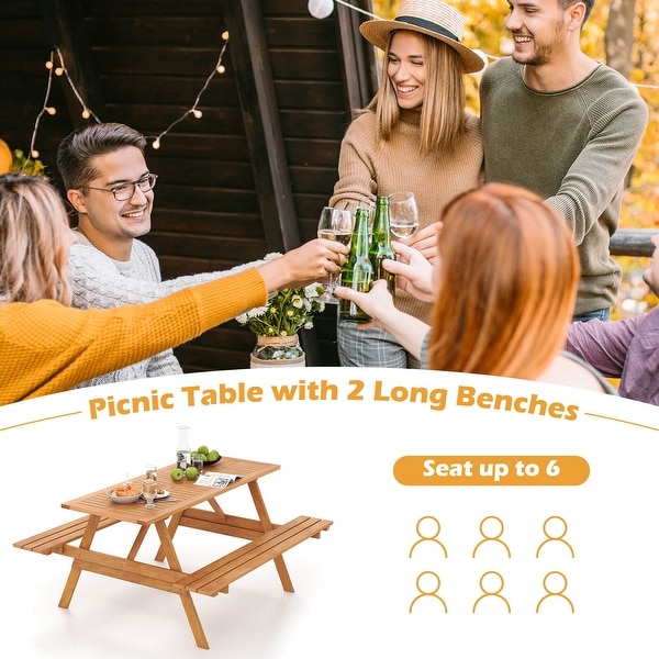 Gymax 6 Person Picnic Table Set w/ Table 2 Builtin Benches 2''