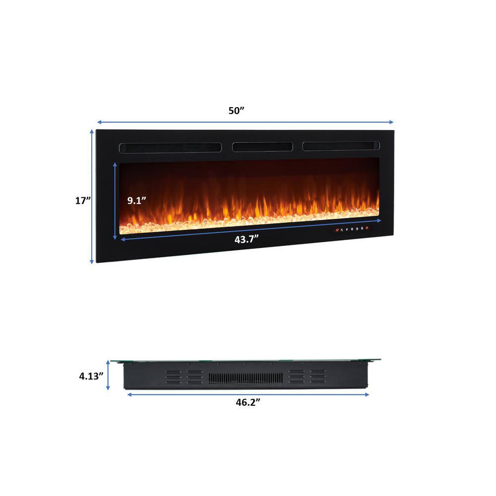 HOMESTOCK 50 in. Black Electric Fireplace Wall Mounted Fireplace LED with 12 Colors Touch Screen Remote Logset and Crystal Stones 89431HD