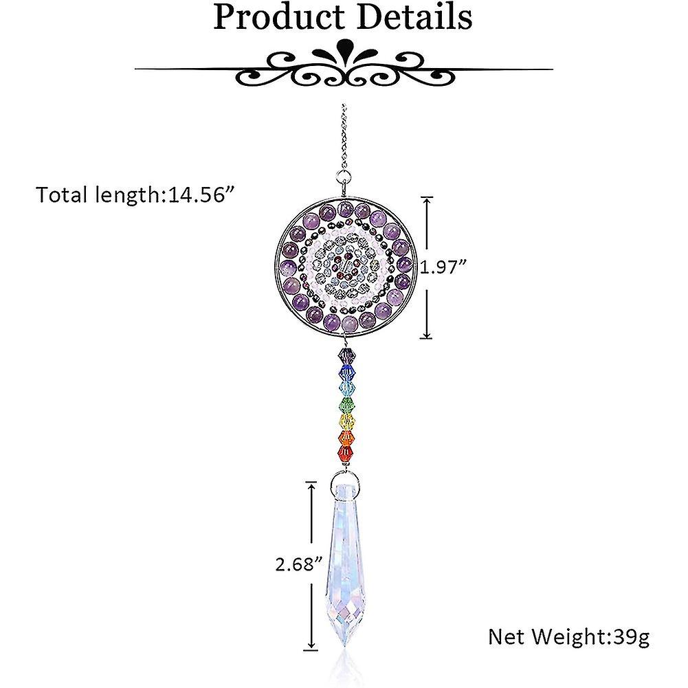 7 Chakra Crystal Suncatcher Round Crystals Bead Pendant Hanging，b