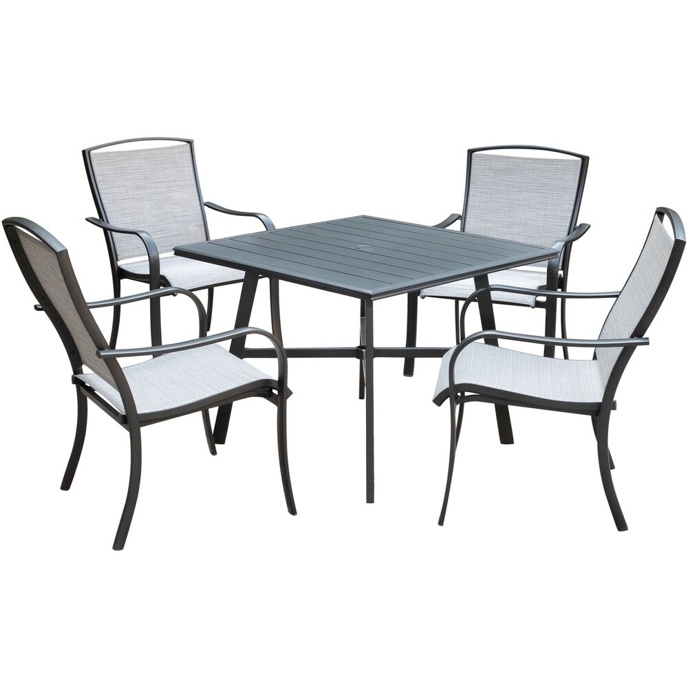 Hanover Foxhill 5 Piece Commercial Grade Patio Dining Set with 4 Sling Dining Chairs and a 38\