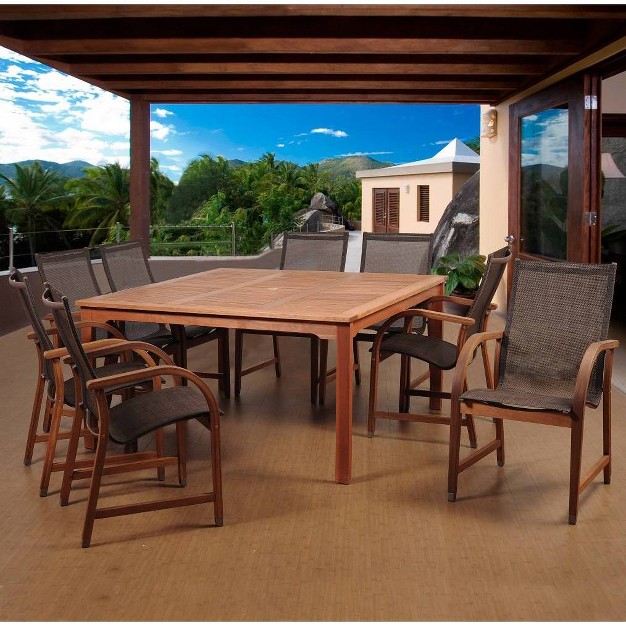 Bahamas 9pc Patio Eucalyptus Wood Dining Set International Home Miami