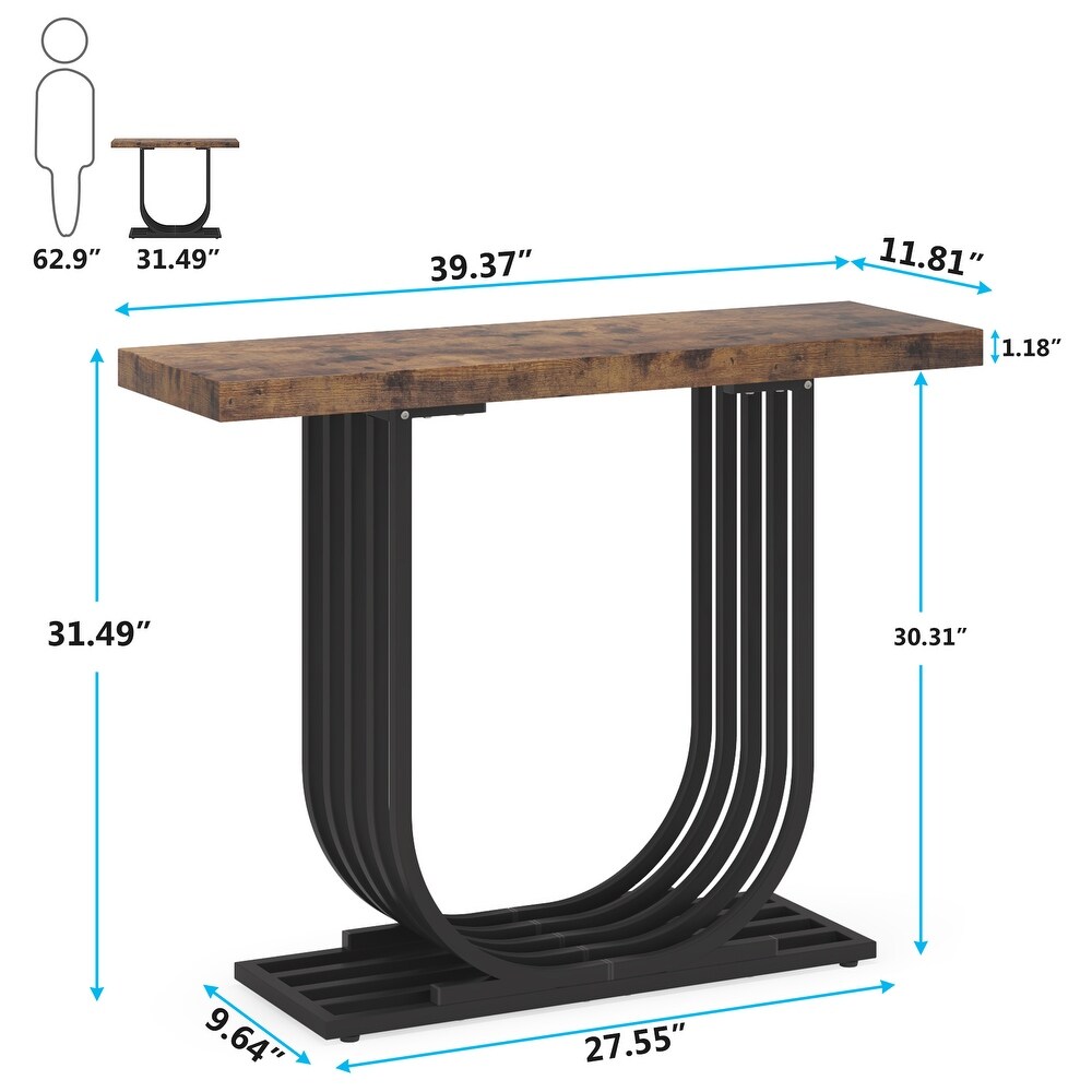 40 Inch Modern Faux Marble Entryway Table  Foyer Table  Narrow Sofa Accent Table with Geometric Metal Legs