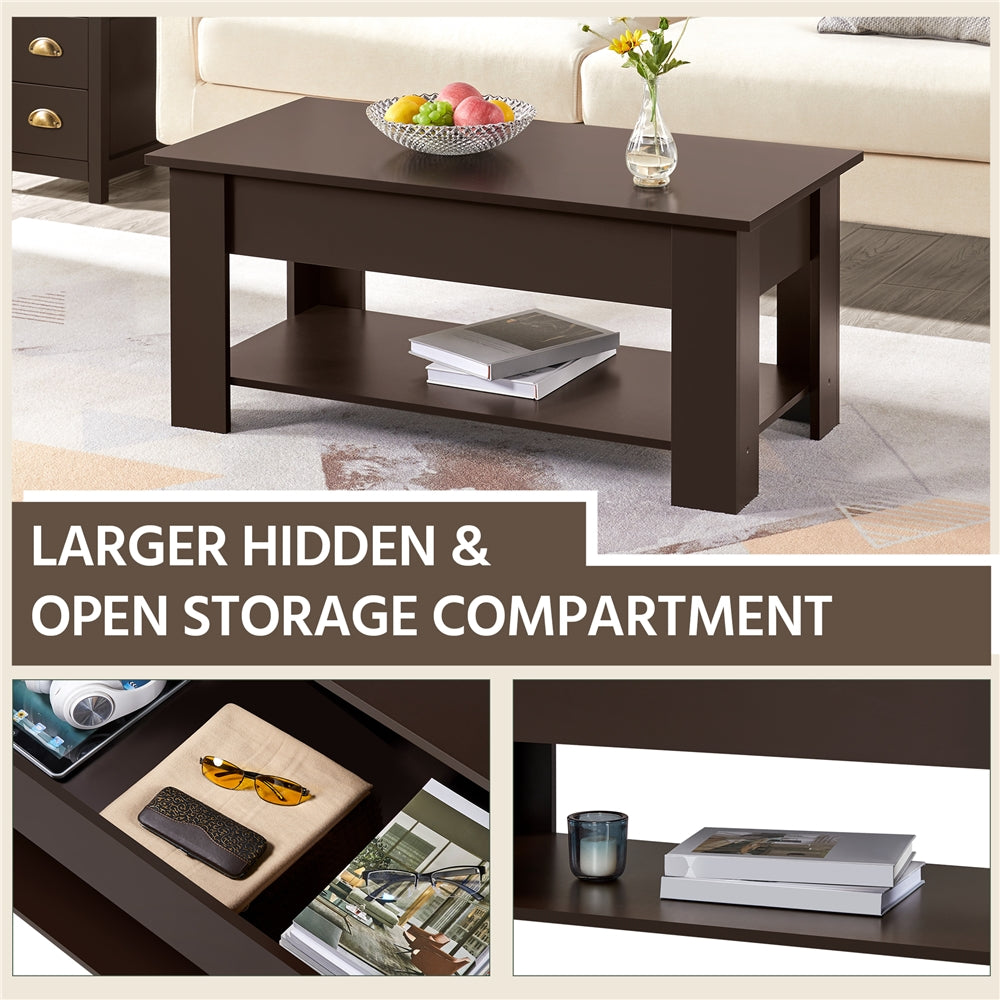 SMILE MART Lift Top Rectangular Wood Coffee Table with Hidden Compartment and Storage, Brown